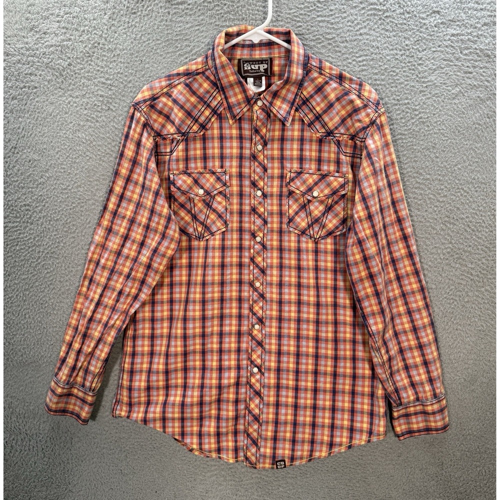 Cowboy Up Shirt Adult Large Multicolor Check Pearl Snap Western Rodeo Cowboy
